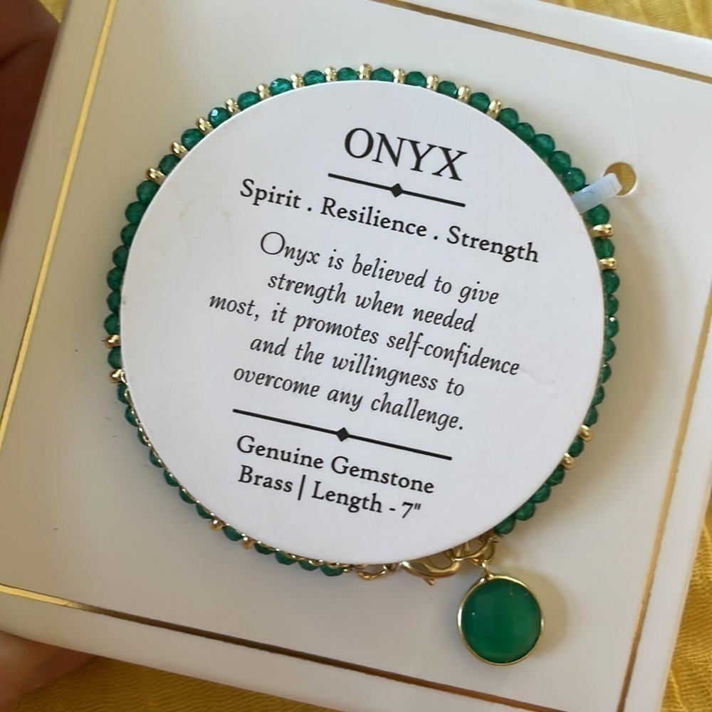 Brand New Onyx Genuine Gemstone Green Brass Bracelet Spirit Resilience Strength
